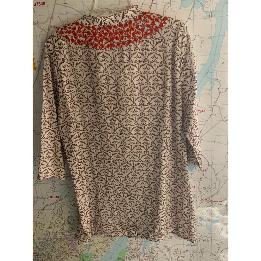 FIGUE 3/4 Sleeve Brown Leaf and Orange Beaded tunic top flaw large - Picture 9 of 15